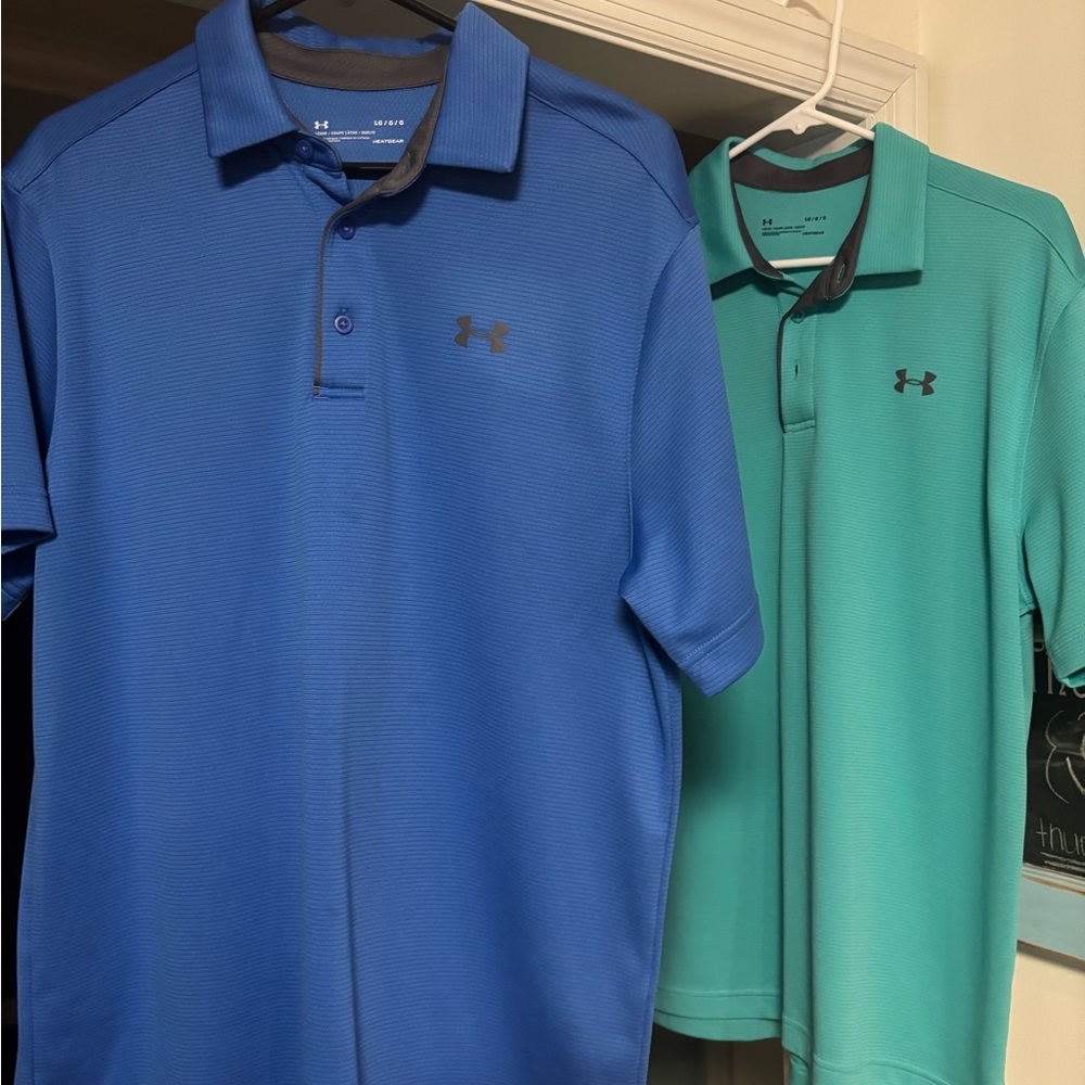 Under Armour Men's Blue and Green Polo Shirts. Size Large. Great condition